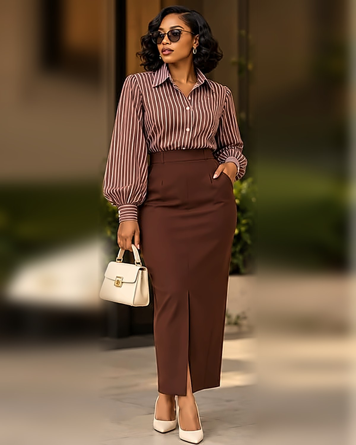 The Executive Stripe Set Mahogany & Cream